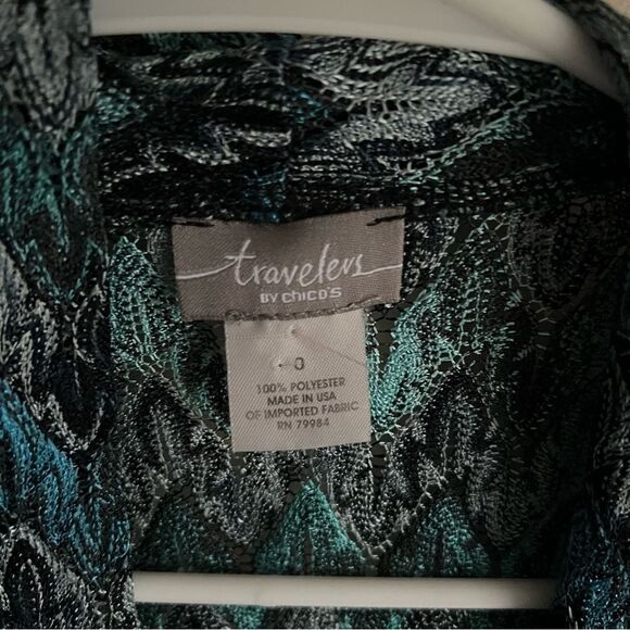 Chicos Travelers Blue Green Open Knit Cardigan Topper blouse 0 - Picture 3 of 5